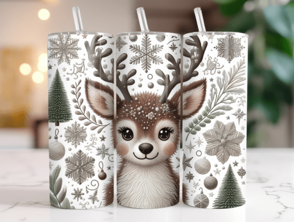 Review: Christmas Faux Embroidery Deer Tumbler Design
