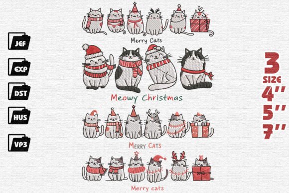 Reviewing Set of 4 Meowy Christmas Embroidery for Boutique Sweatshirts